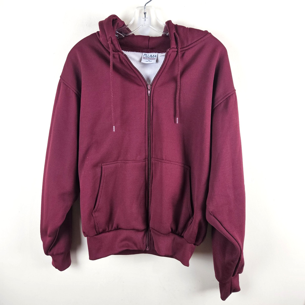 Vintage 90s Pluma Thermal Lined Heavyweight Hoodie Sweatshirt M Zip Up Burgundy
